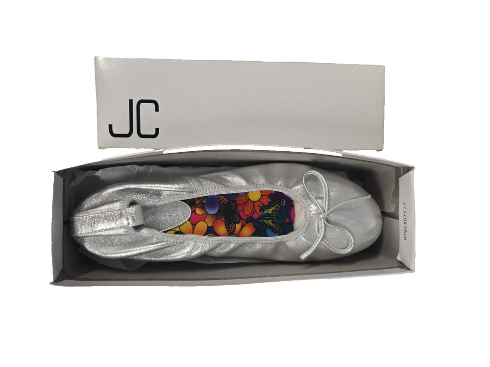 JC Womens Vintage Star Metallic Silver Ballet Flats Size 10 With Box